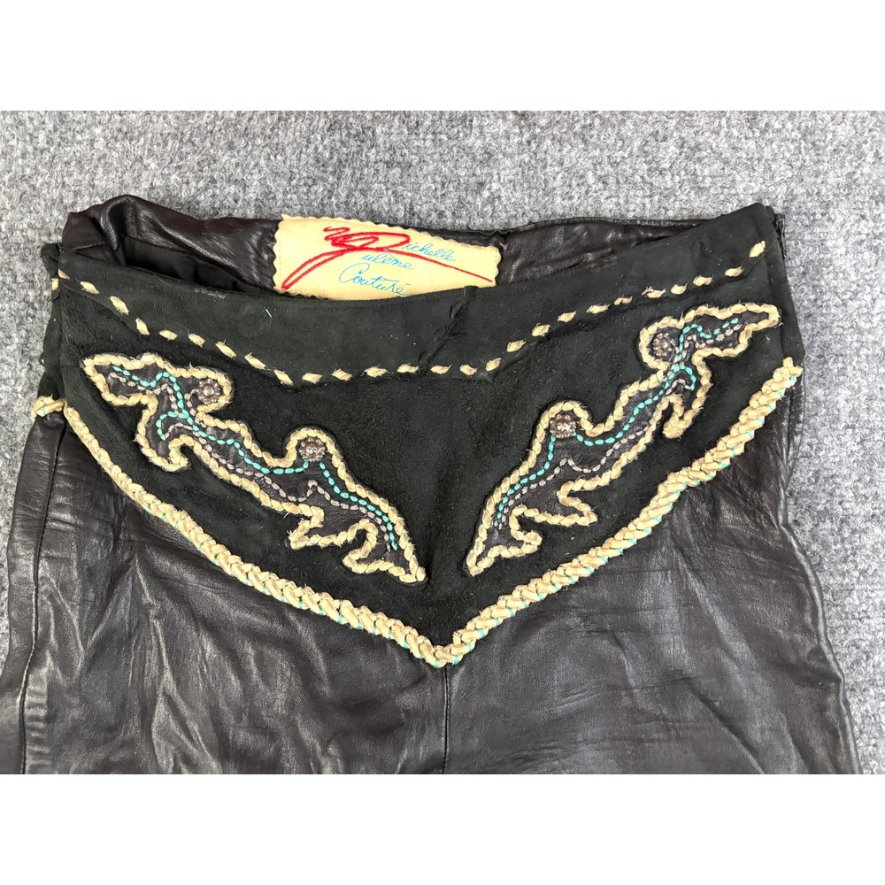 Michelle Julene Couture Leather Pants Concho Western Beaded Rare Boho Black VTG - Picture 4 of 16